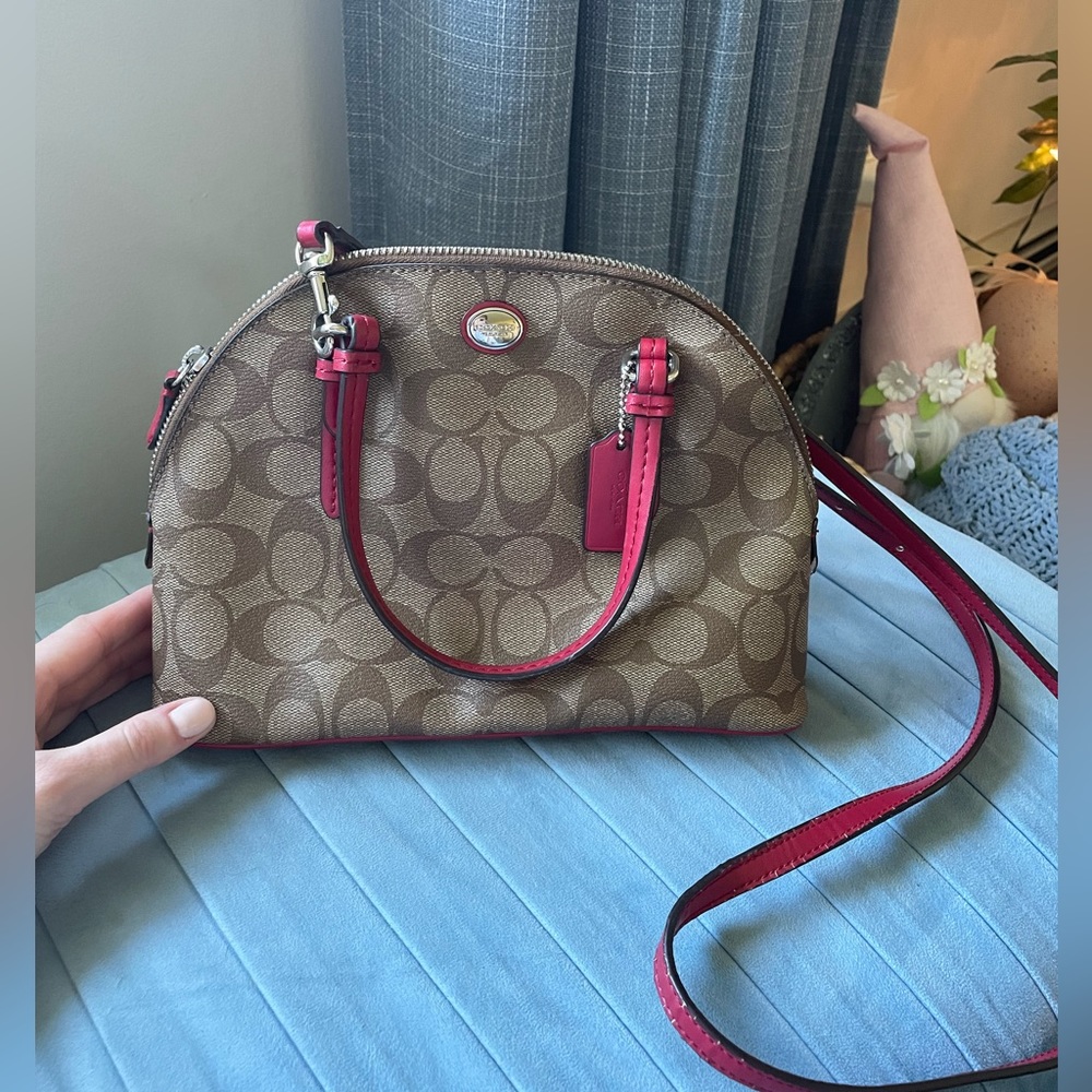 Red and tan Coach Crossbody with removable strap